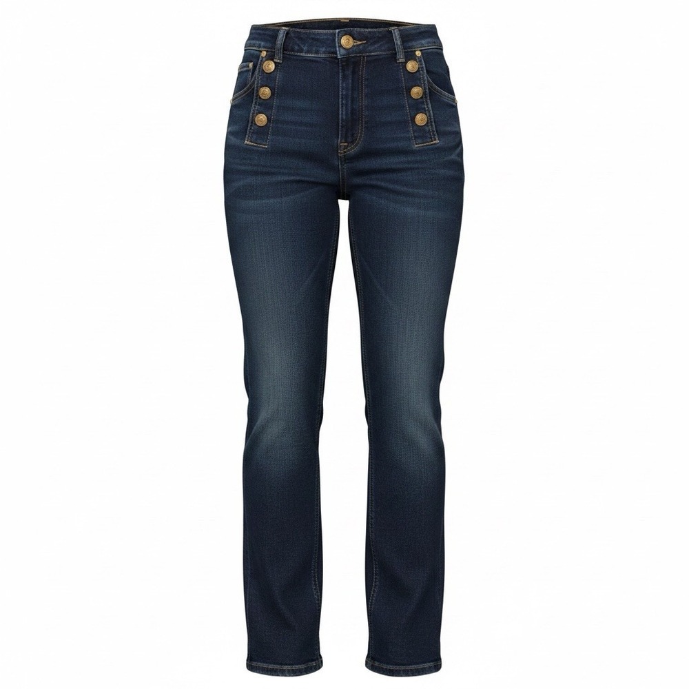 Talbots Straight Leg Sailor Jeans Womens Sz 2 Blue Dark Wash Stretch Denim 28x25